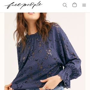 NWT free people Navy Olivia lace tee